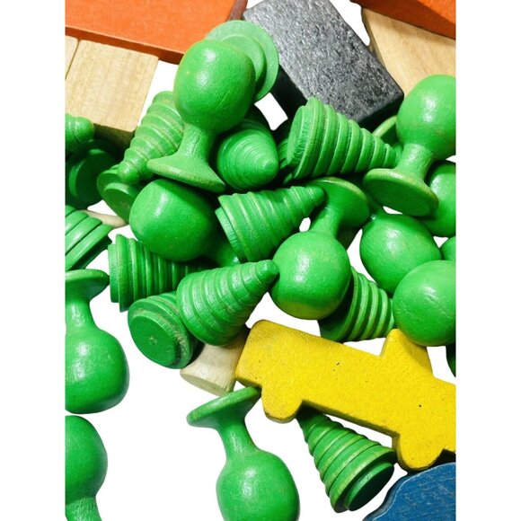 Playskool Village Bag Wooden Block 150 Piece Hotel Railroad Train Town Vintage - Picture 4 of 16